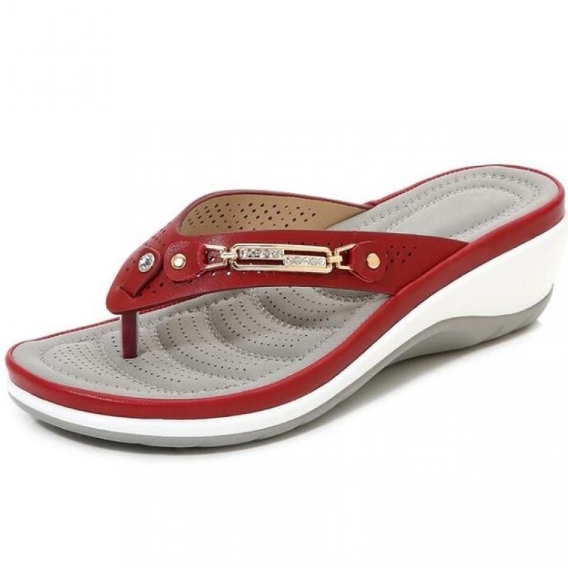 2022 Women's Slippers Summer New Fashion Metal Button Slides Shoes Wedge Beach Sandals Women Outside Platform Leisure Flip Flops