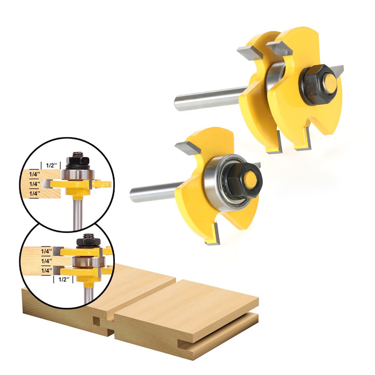 2PCS 3/4" Stock 1/4" Shank Tongue   Groove Router Bit Set 3