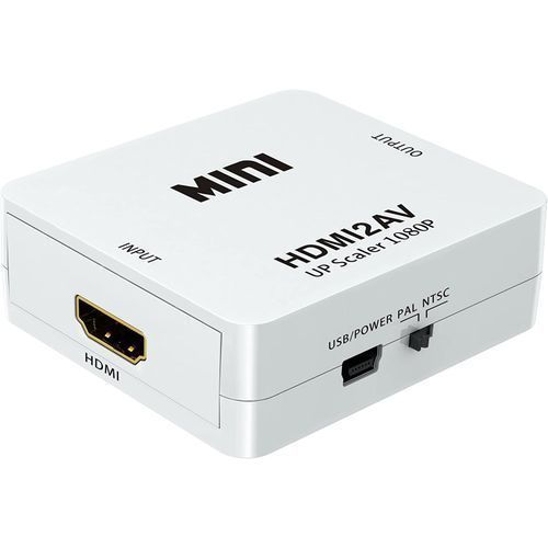 100% Genuine Original Mini AV/RCA/CVBS Jack To A HDMI Scaler 1080P Converter Box HDMI2AV Video Adapter For HDTV TV PS3 PS4 PC DVD Xbox Projector( White)