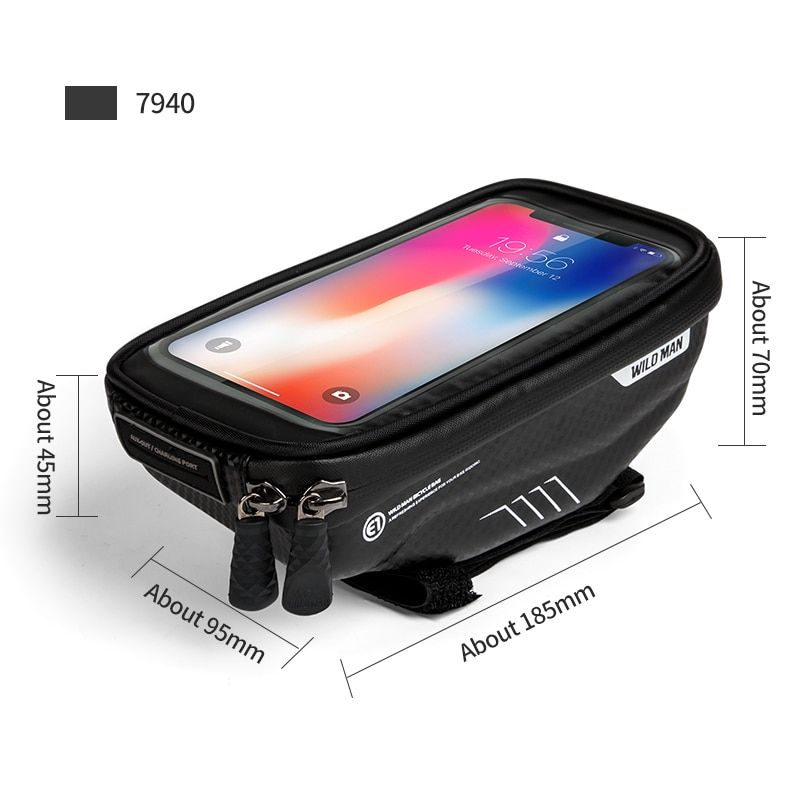 WILD MAN MTB Road Bicycle Bike Bags Rainproof Handlebar Bag Cycling Front Tube Frame Bag 6" Phone Case Pouch Bycicle Accessories(#Front Bycicle Bag)