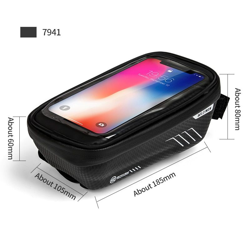 WILD MAN MTB Road Bicycle Bike Bags Rainproof Handlebar Bag Cycling Front Tube Frame Bag 6" Phone Case Pouch Bycicle Accessories(#Front Bycicle Bag)