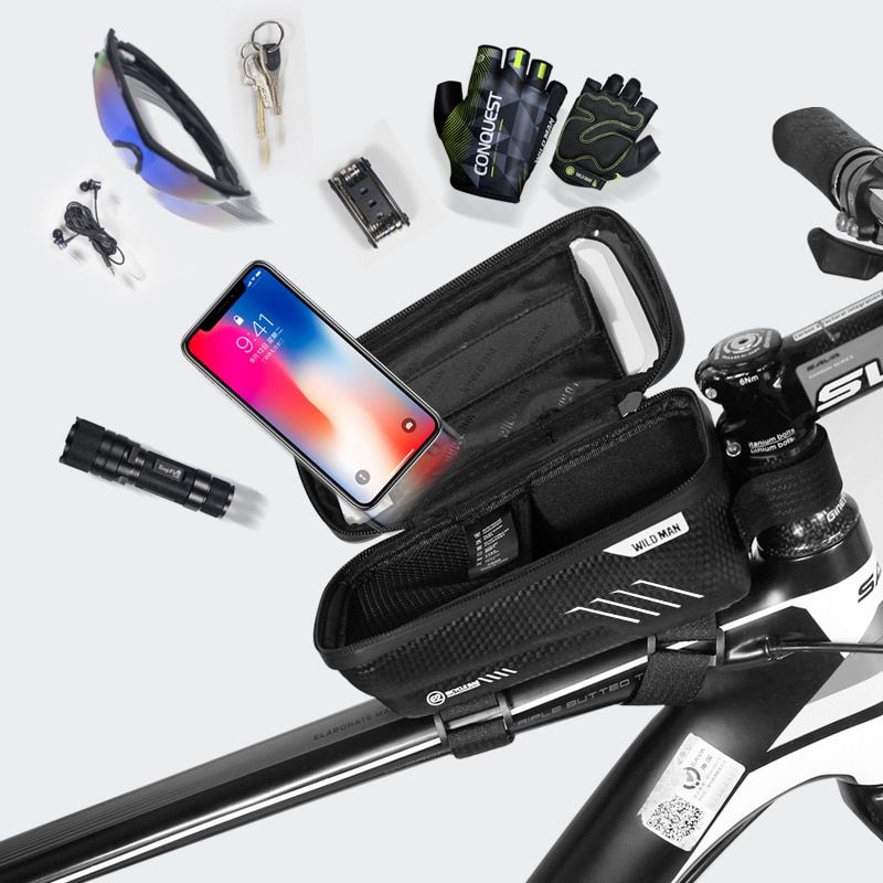 WILD MAN MTB Road Bicycle Bike Bags Rainproof Handlebar Bag Cycling Front Tube Frame Bag 6" Phone Case Pouch Bycicle Accessories(#Front Bycicle Bag)