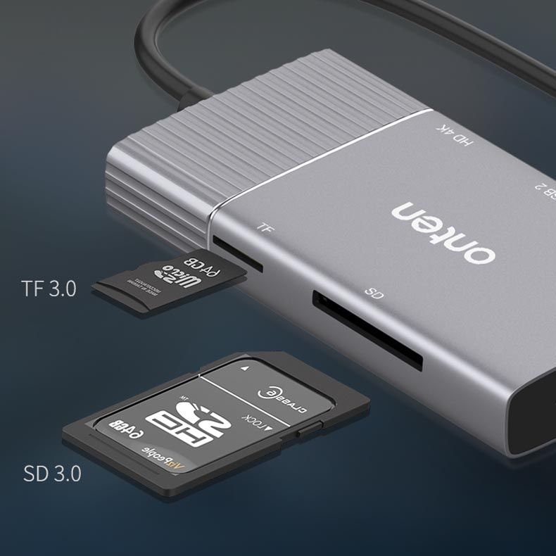 Onten 95113 8 In 1 USB 3.0 X2 + SD / TF + HDMI / VGA + 3.5mm Jack + Type-C / USB-C (PD 3.0) Multi-function HUB Converter Dock Station