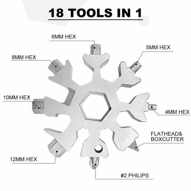 18 In 1 Stainless Steel Snowflake Multi Tool Keychain Hand Tool Silver