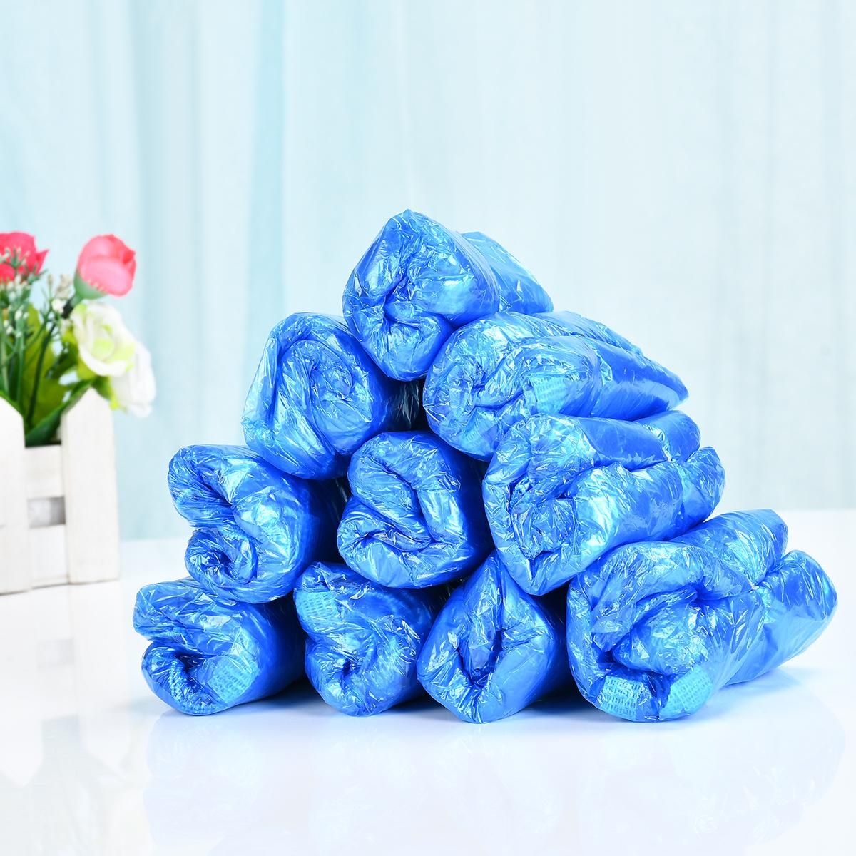1Pack/100 Pcs Portable Waterproof Boot Covers Plastic Non-slip Wear Disposable Shoe Covers Overshoes Rain Shoe Covers Mud-proof