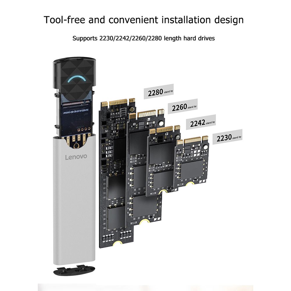 Lenovo M-02 M2 SSD Case PCI-e NVMe M.2  B Key To USB 3.1 Gen 2 Type C Solid State Drive Enclosure For 2230 2242 2260 2280