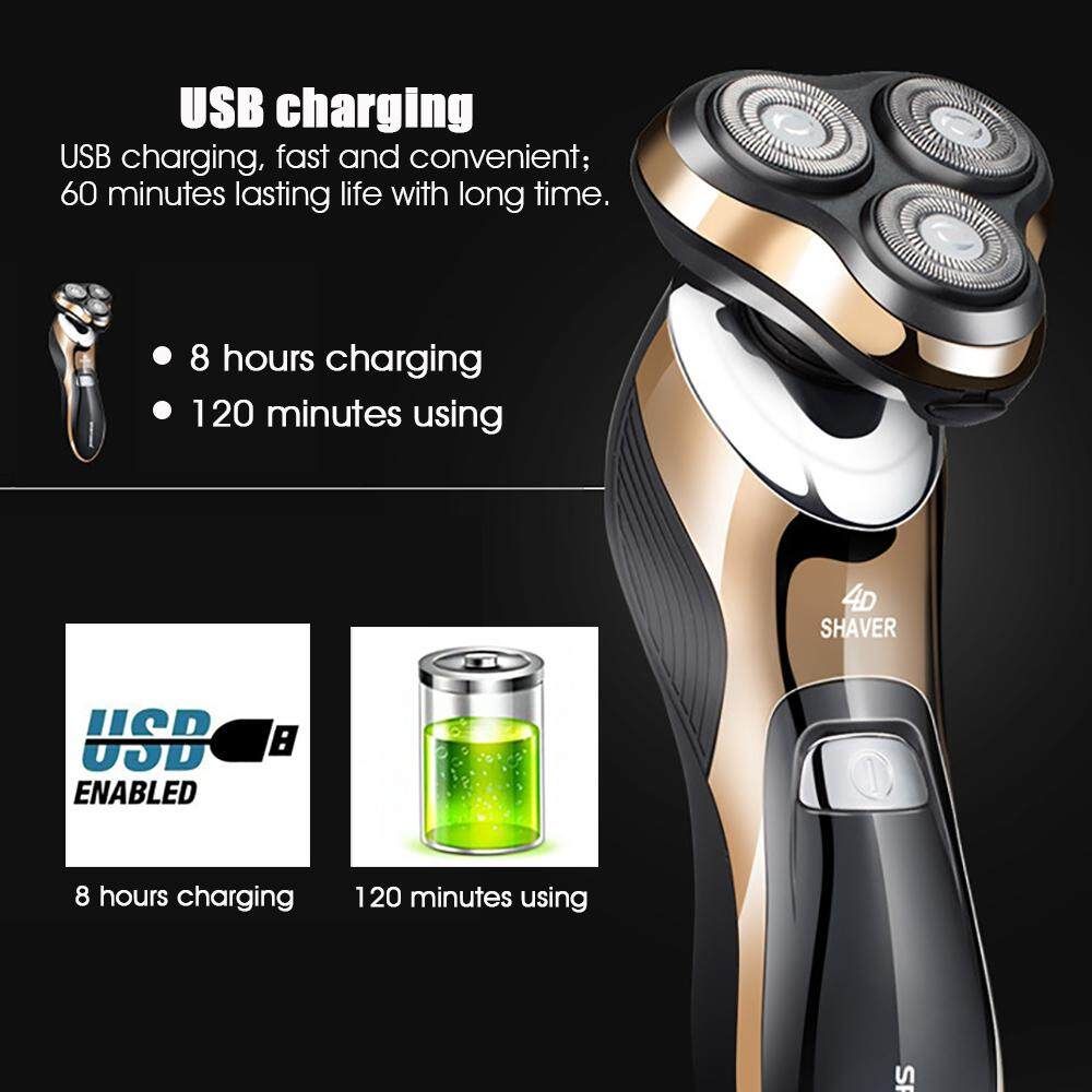 Men's Rechargeable 4D Electric Foil Washable Nose Beard Trimmer Gold Gold