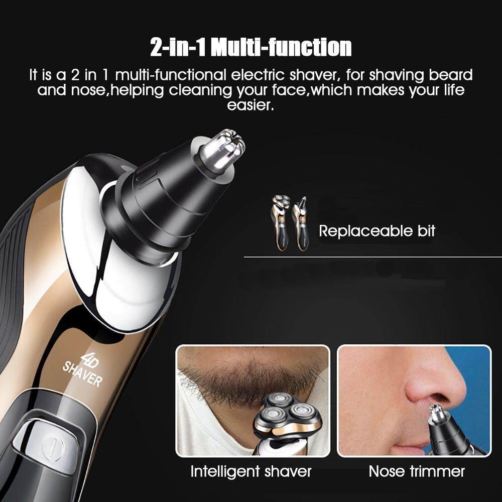 Men's Rechargeable 4D Electric Foil Washable Nose Beard Trimmer Gold Gold