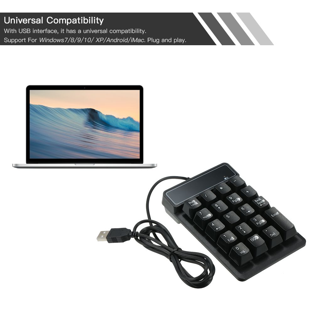 19 Keys Low Noise Mini Numeric Keypad Waterproof USB Wired