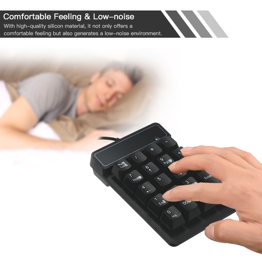 19 Keys Low Noise Mini Numeric Keypad Waterproof USB Wired