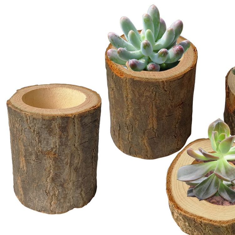 3 PCS Natural Log Round Plant Pot