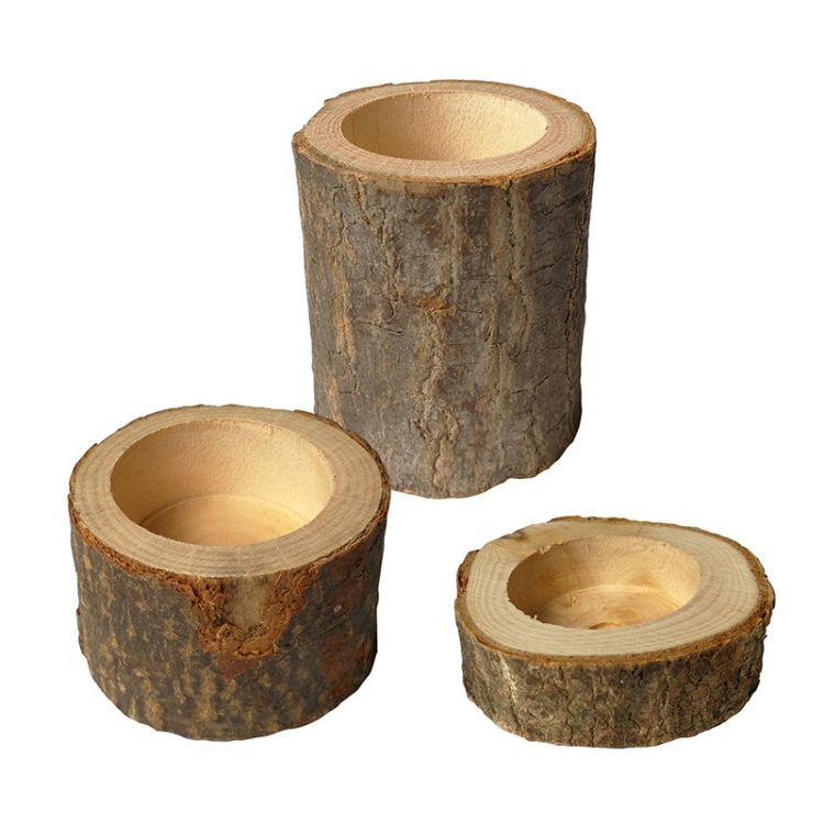 3 PCS Natural Log Round Plant Pot