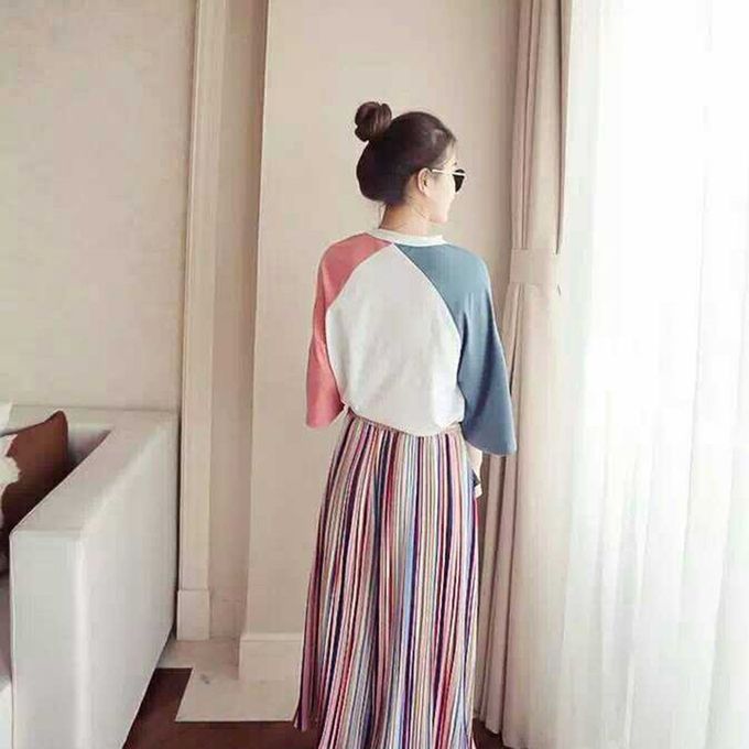 Spring Korean Version Of The Seven-Point Sleeve Hanging Neck T-Shirt Female-Powder + Blue-