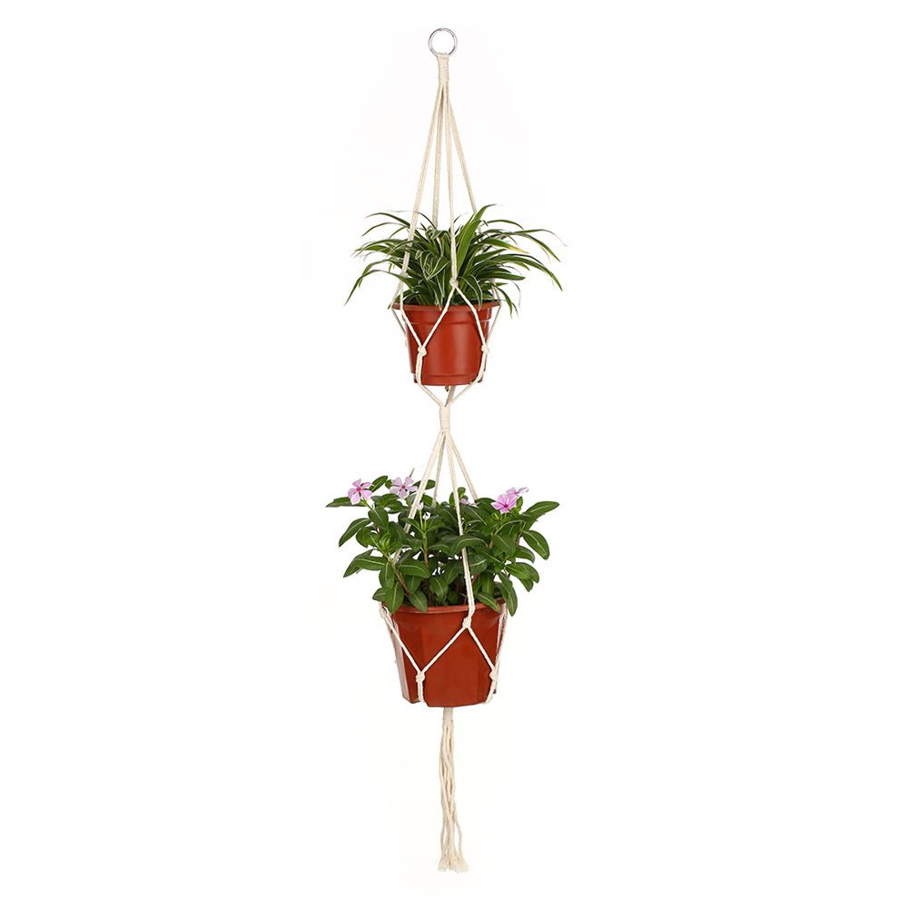 Macrame Double Plant Hanger Indoor Outdoor 2 Tier Flower