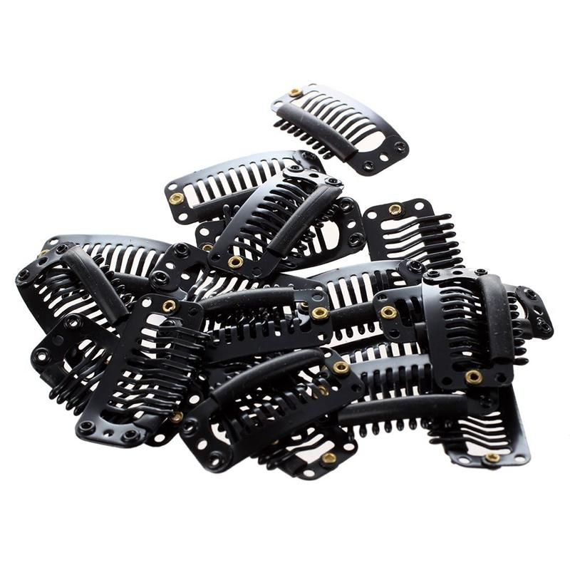 20pcs Black Nine-tooth Clip for hair extension snap clip for DIY useBlack32MM L