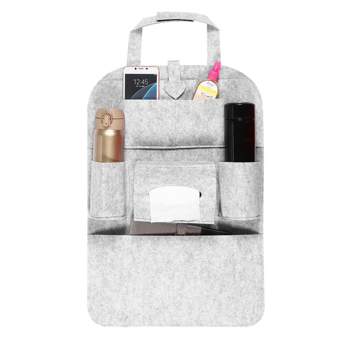 Car Back Seat Organizer Multi-pocket Holder Travel Felt Storage Bags Light Grey