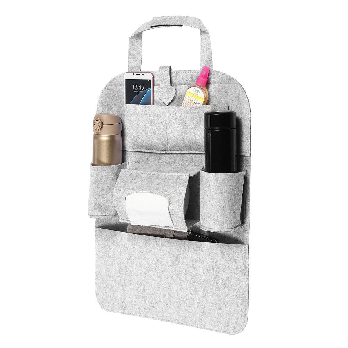 Car Back Seat Organizer Multi-pocket Holder Travel Felt Storage Bags Light Grey