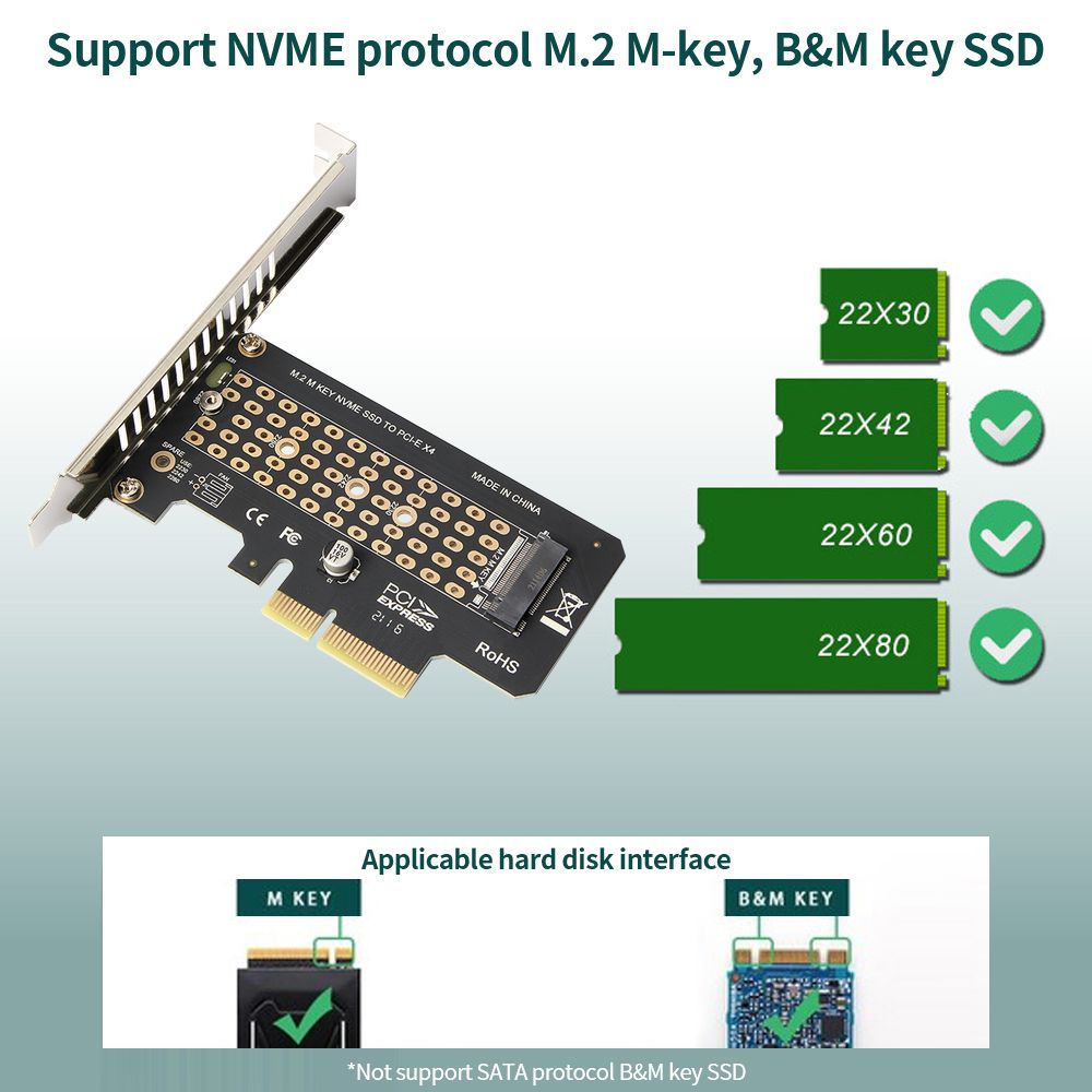 M.2 NVME Adapter Card PCI-E X4 To NVME Expansion Card SSD