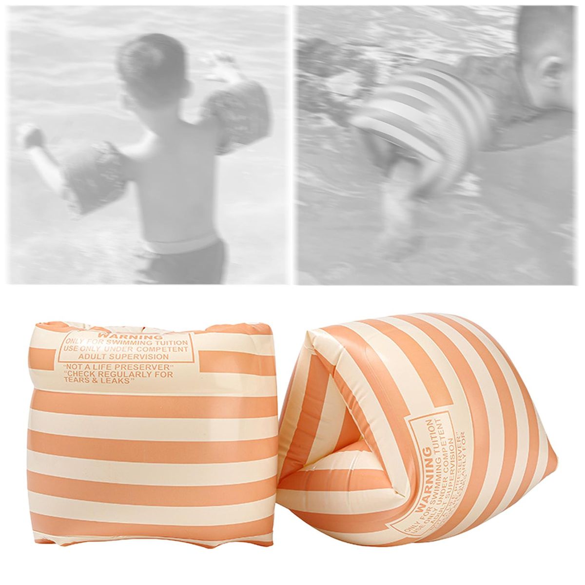 Kids Swimming Arm Float Rings Swim Arm Bands Orange Stripe