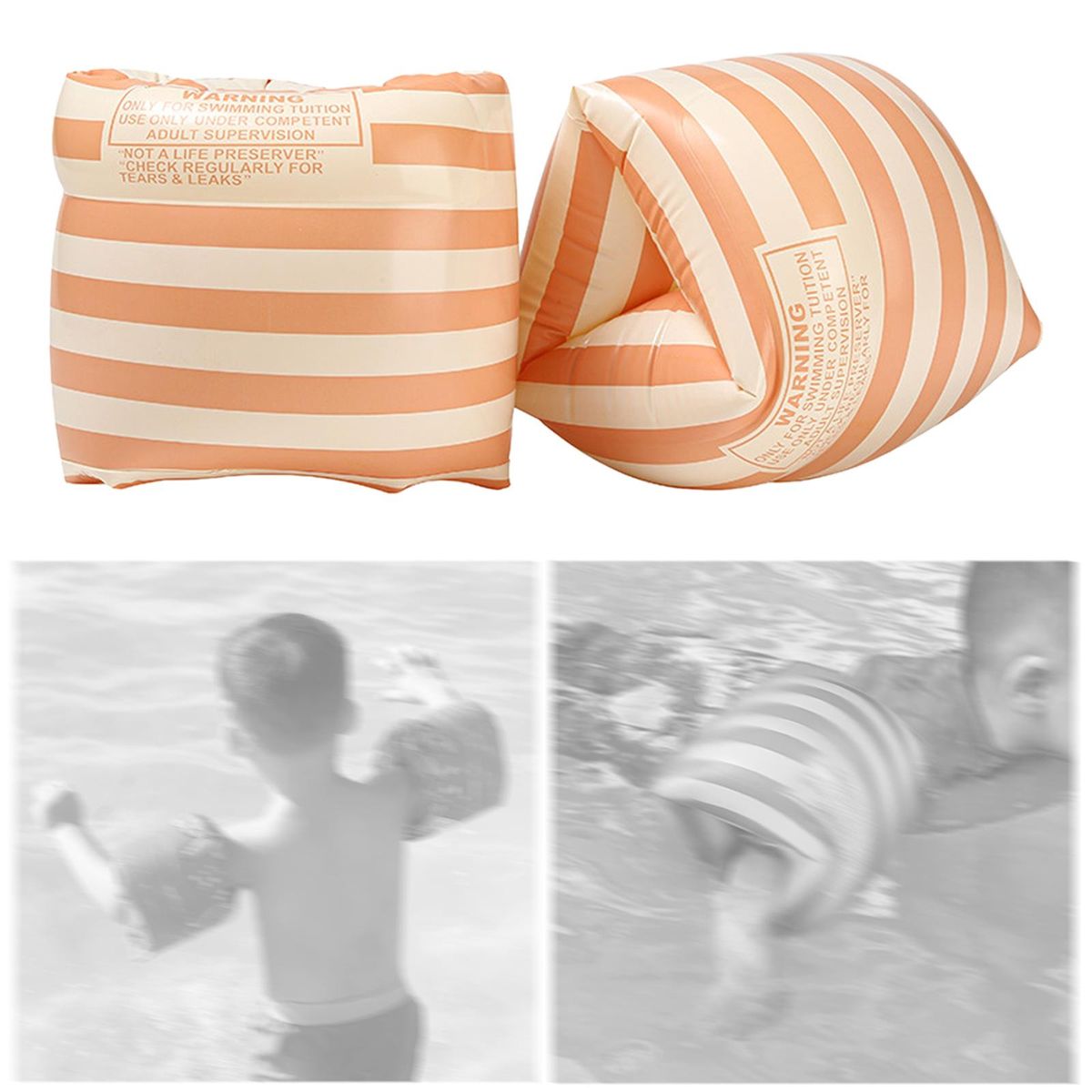 Kids Swimming Arm Float Rings Swim Arm Bands Orange Stripe