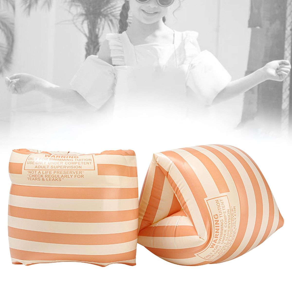 Kids Swimming Arm Float Rings Swim Arm Bands Orange Stripe