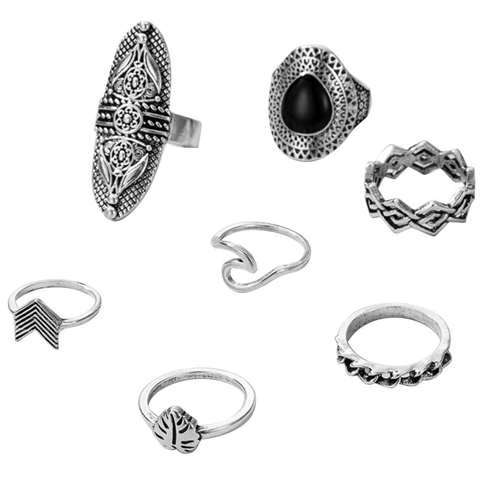 7-Piece Retro Bohemian Ethnic Style Inlaid Black Gemstone
