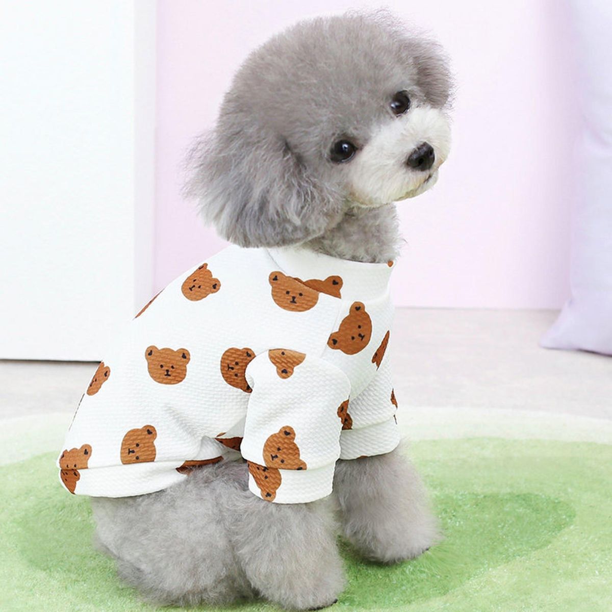 Cat Pullover Cartoon Bear Pattern Pet Cat Dog Two-legged Shirt White