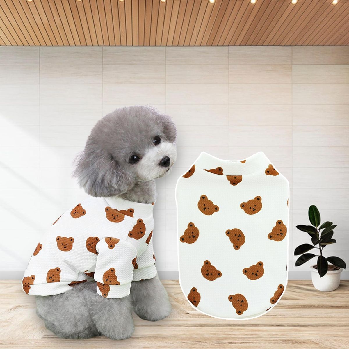 Cat Pullover Cartoon Bear Pattern Pet Cat Dog Two-legged Shirt White