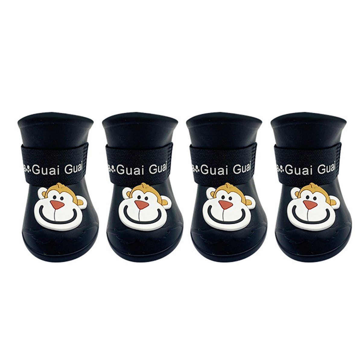 4Pcs Puppy Rain Shoes Cartoon Patter Bright Color Pet Rain Boots Black