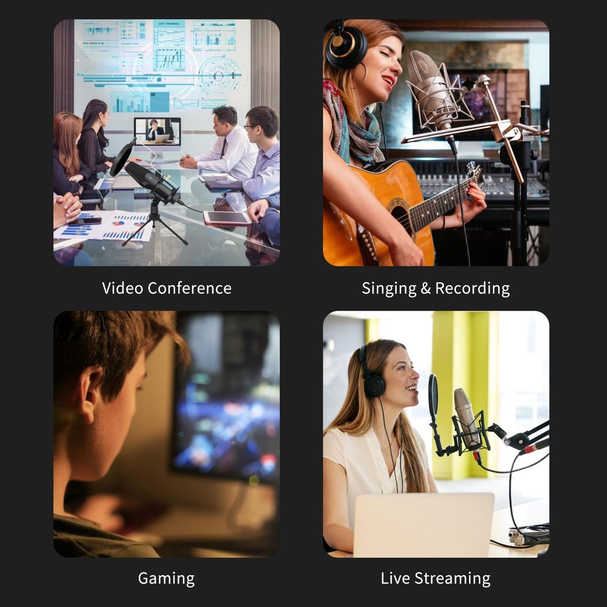 USB Microphone Computer PC Mic Heart-shape directional Condenser Conferencer with Stand Plug and Play Dynamic RGB Lighting Compatible with Windows MacOS for Meeting Streaming Singing Recording Podcasting Gaming