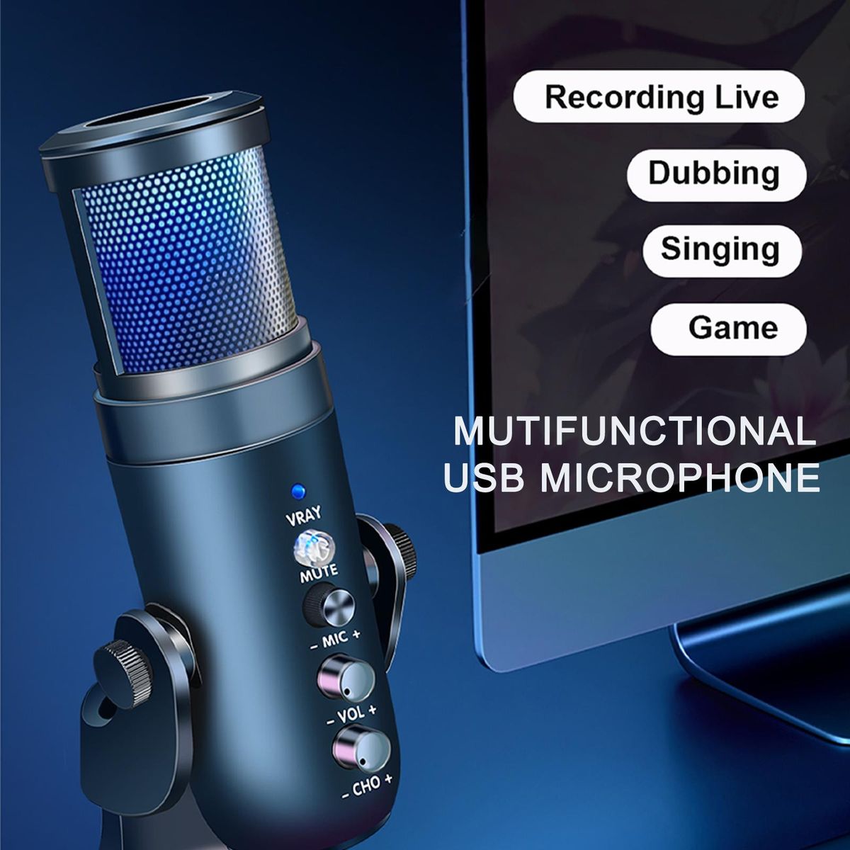 USB Microphone Computer PC Mic Heart-shape directional Condenser Conferencer with Stand Plug and Play Dynamic RGB Lighting Compatible with Windows MacOS for Meeting Streaming Singing Recording Podcasting Gaming