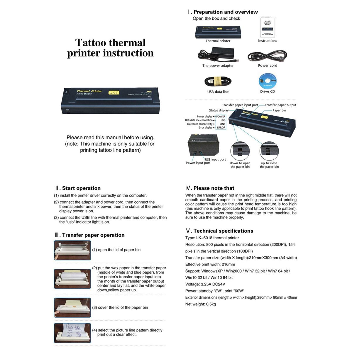 Tattoo Transfer Stencil Machine Printer Drawing Thermal