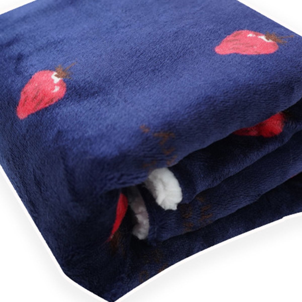 Dog Blanket Cute Strawberry Pattern Pet Cushion Navy Blue