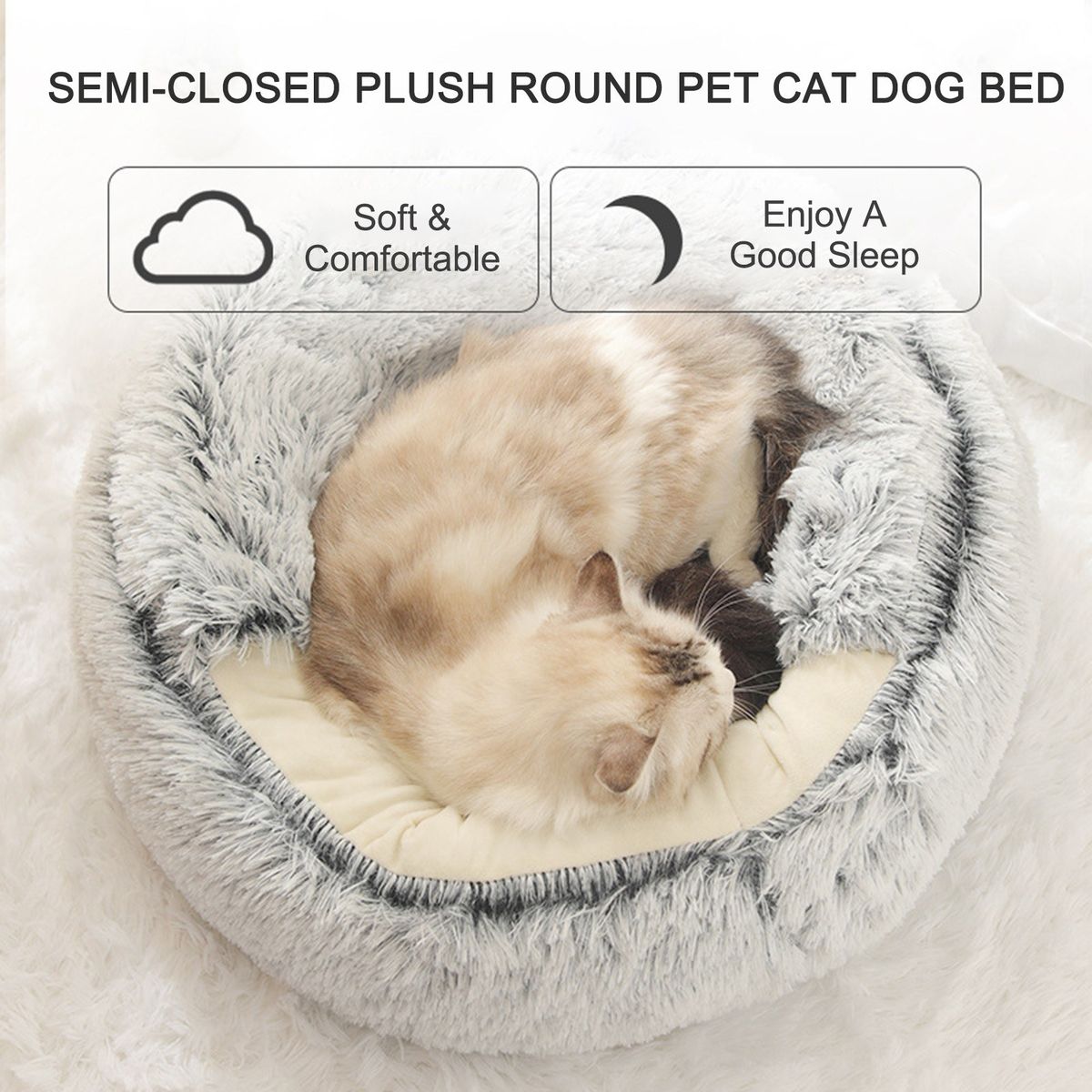 2-in-1 Round Plush Pet Cat Dog Sofa Bed Winter Warm Pet Cat