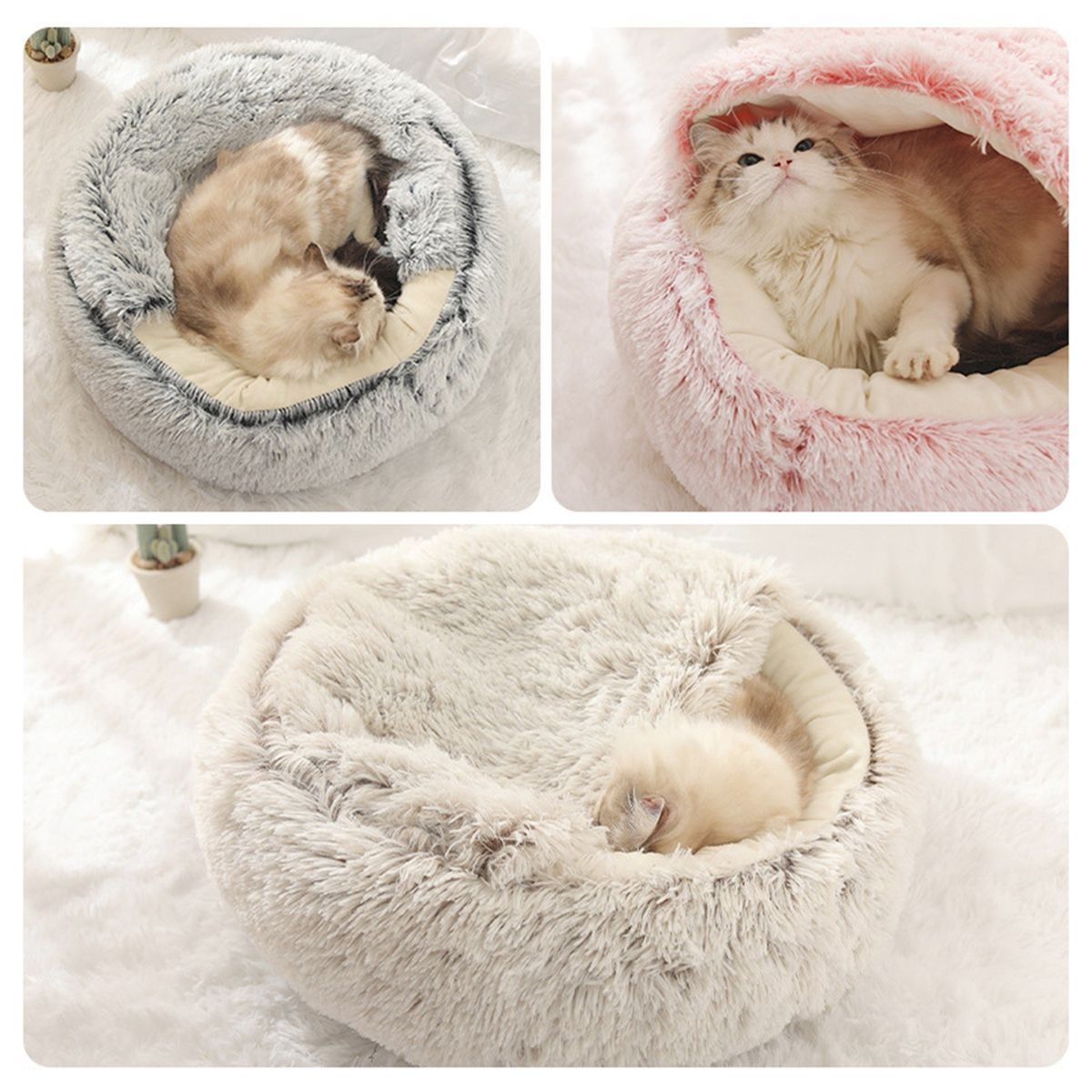 2-in-1 Round Plush Pet Cat Dog Sofa Bed Winter Warm Pet Cat