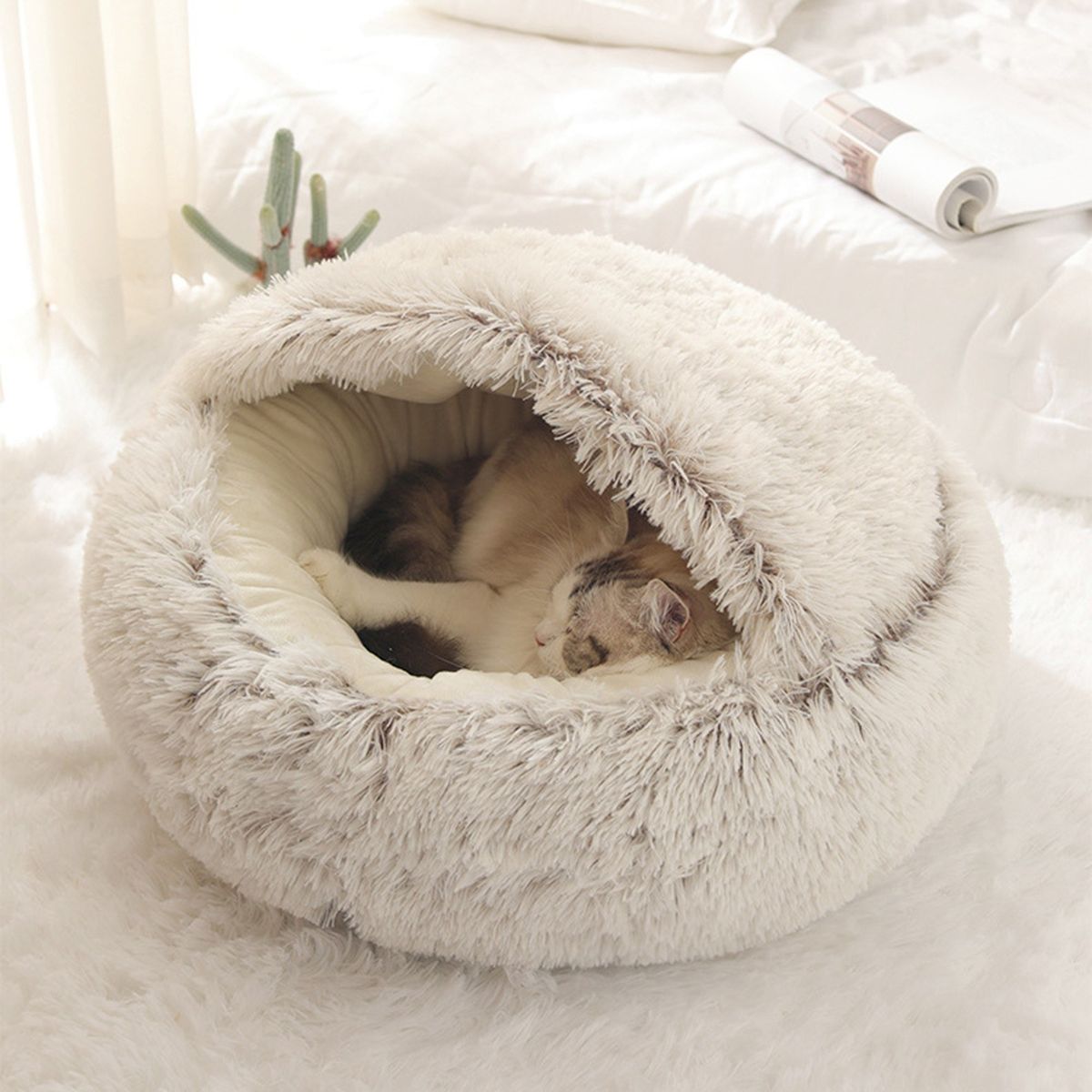 2-in-1 Round Plush Pet Cat Dog Sofa Bed Winter Warm Pet Cat