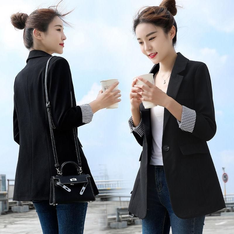 M104 Chic Small Suit Jacket Women's Black 3/4 Sleeve 2021 Spring and Summer New Casual Thin Looking Suit Top Thin