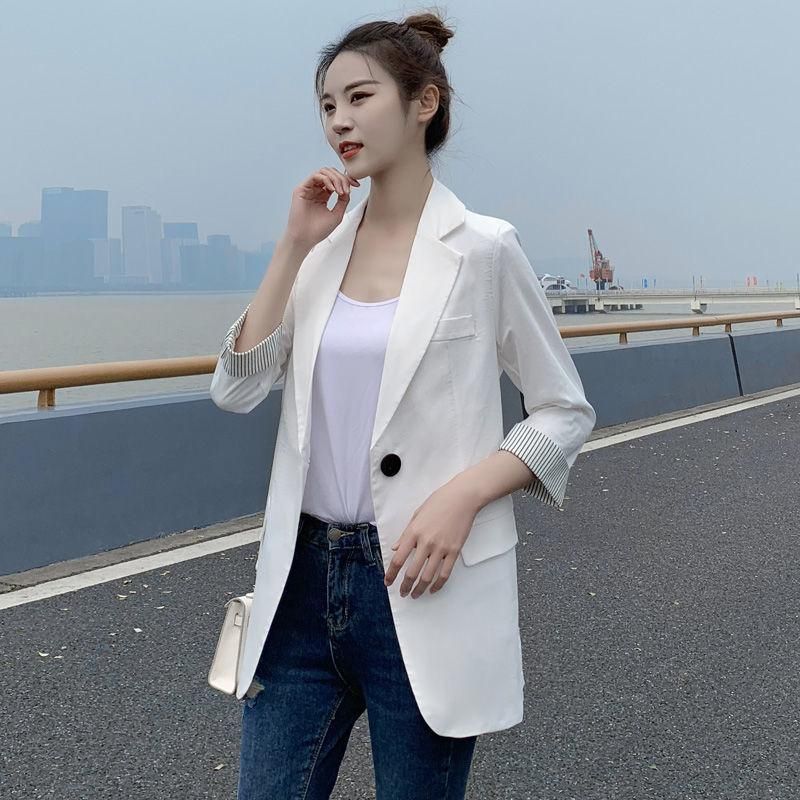 M104 Chic Small Suit Jacket Women's Black 3/4 Sleeve 2021 Spring and Summer New Casual Thin Looking Suit Top Thin