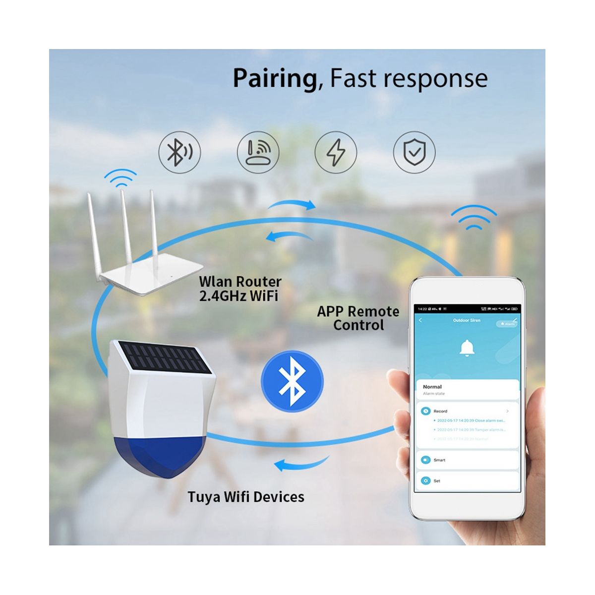 Bluetooth Wireless Solar Powered Alarm Human Body Sensing Alarm with IPX5 Waterproof Function for Outdoor Warning