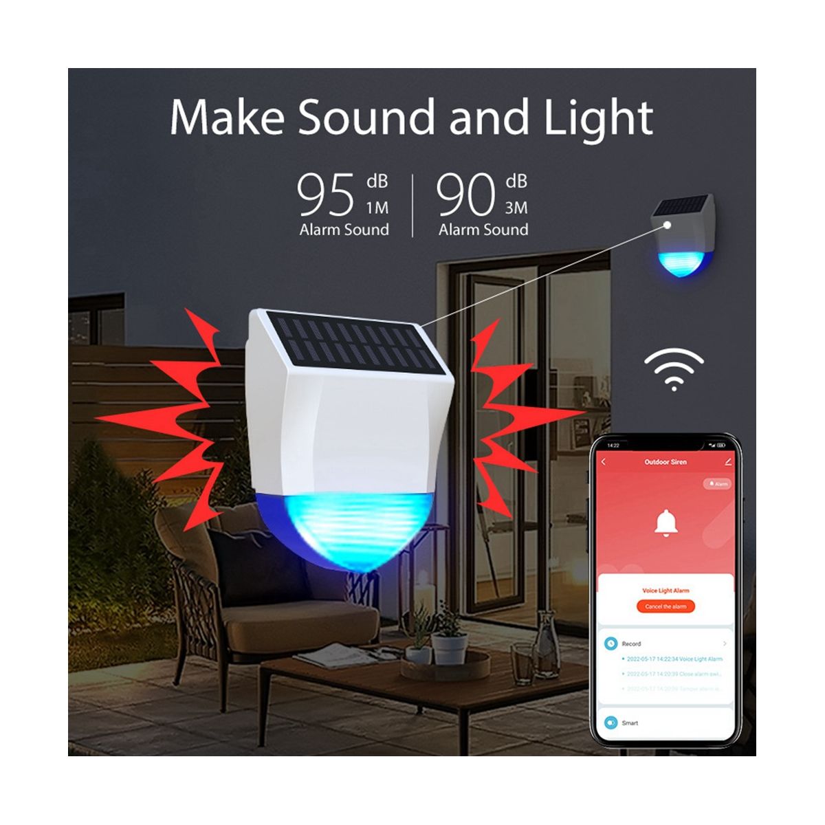 Bluetooth Wireless Solar Powered Alarm Human Body Sensing Alarm with IPX5 Waterproof Function for Outdoor Warning