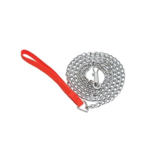 Chain Link Dog Leash Redhandle Pet Walking Tool