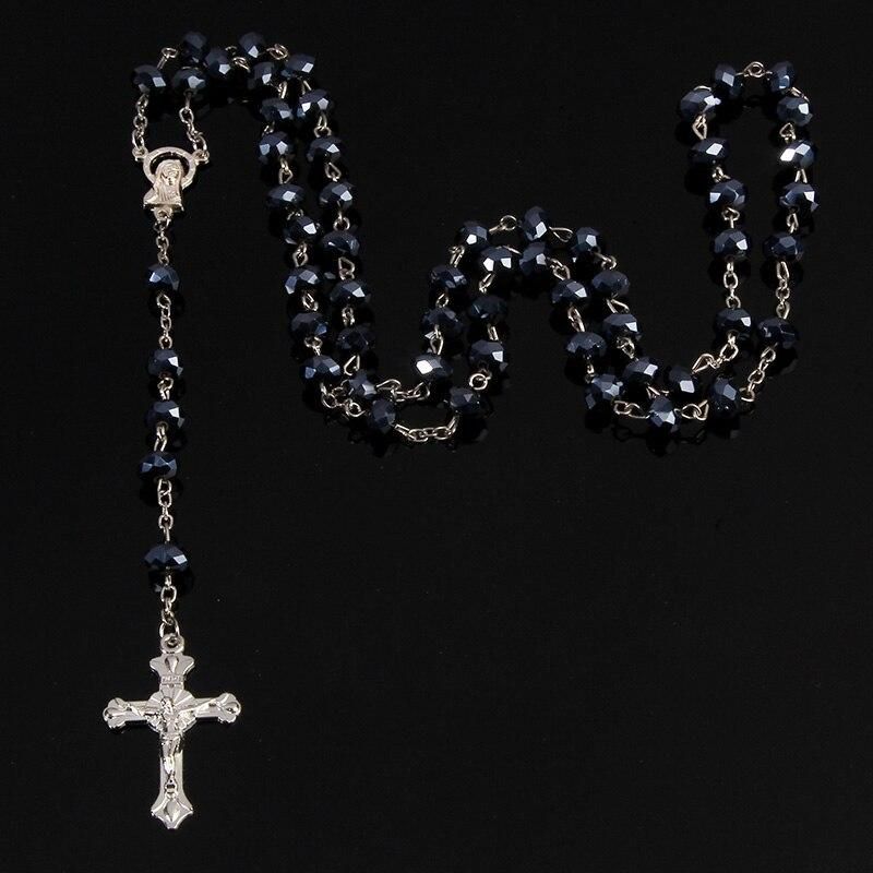 8mm pearl crystal rosary necklace, charm rosary crystal blessing necklace, Santa Maria center crystal jewelry necklace
