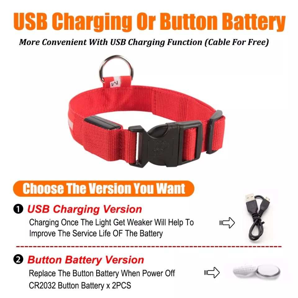 2pcs XL Adjustable USB Charging/Battery LED Anti-Lost Collar For Pet Dogs Puppies