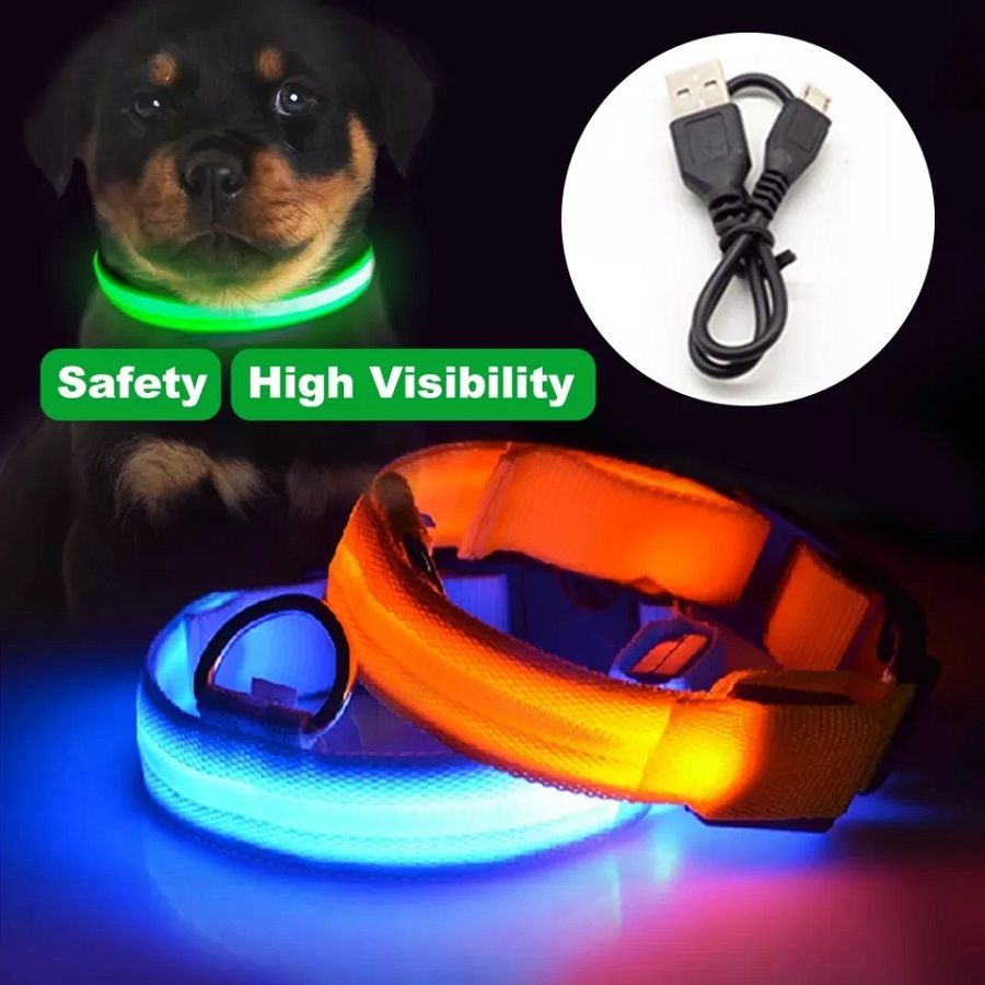 2pcs XL Adjustable USB Charging/Battery LED Anti-Lost Collar For Pet Dogs Puppies