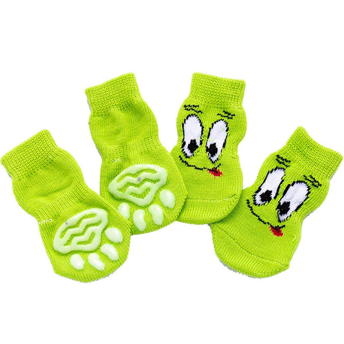 4Pcs Cats Dogs Cotton Warm Anti-Slip Cartoon Pattern-Green