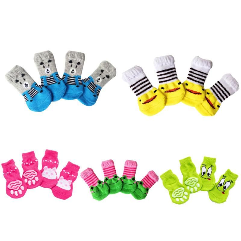 4Pcs Cats Dogs Cotton Warm Anti-Slip Cartoon Pattern-Green