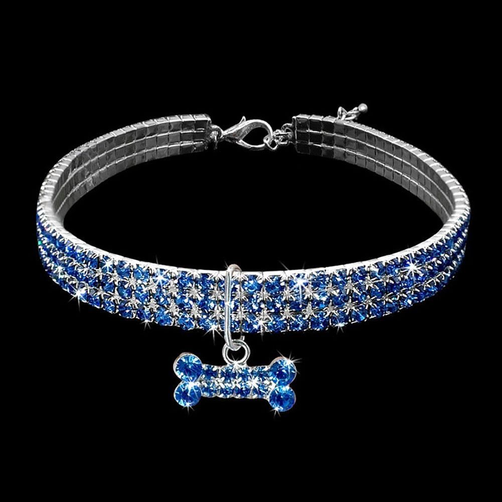 Fashion Shiny Three Row Rhinestone Bone Pendant Puppy-Blue
