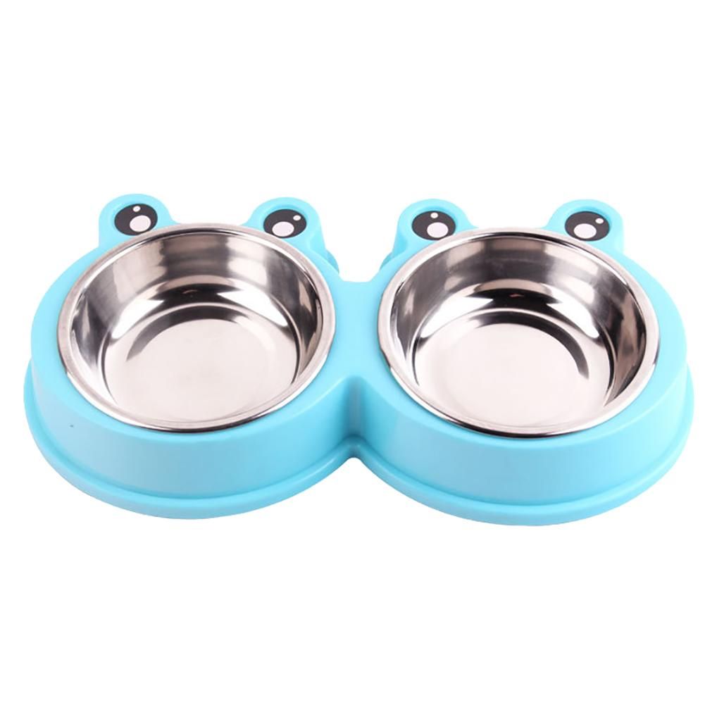 Cute Frog Shape Pet Bowl Food Water Container Stainless-Blue