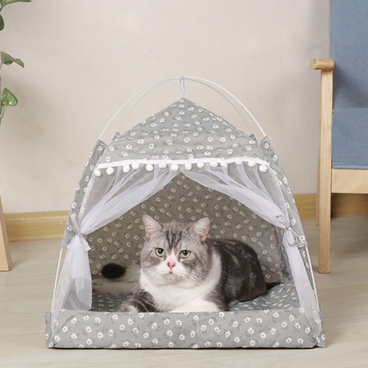 Fleece Pet Tent, Convertible Hood Bed,   Velour , For XL Gray