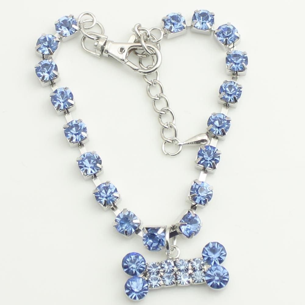 Cute Bone Heart Pendant Rhinestone Decor Necklace-Blue